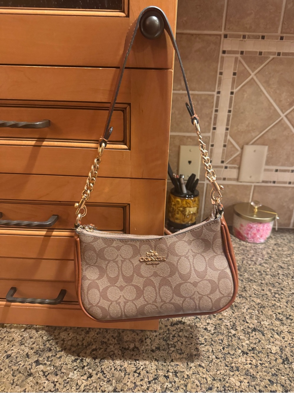 Coach Light Brown Signature Jacquard Shoulder Bag